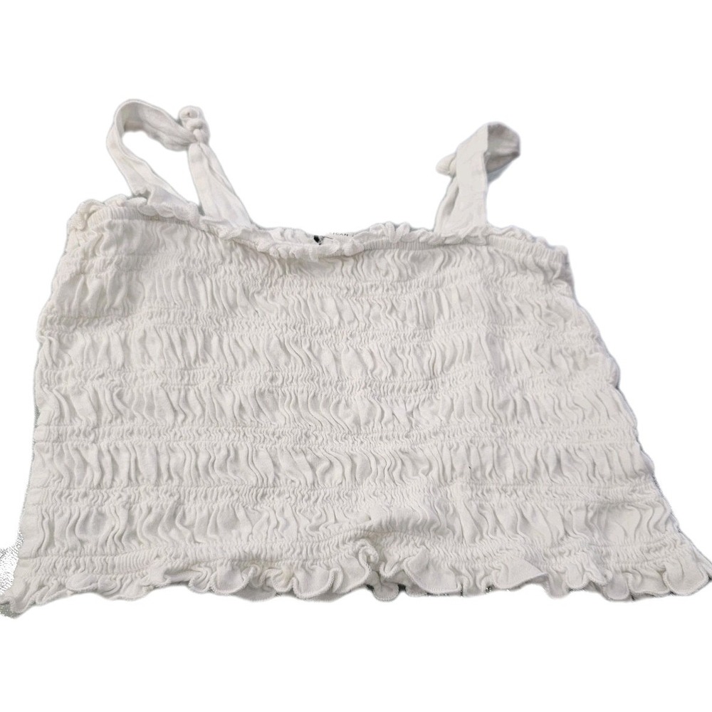American Eagle Womens Tank Top Crop Top Shirt Smocked White Cotton Medium M NWT - Picture 2 of 9